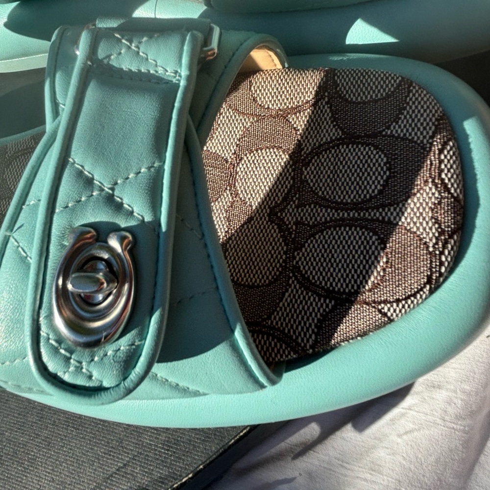 Coach Peyton Double Buckle Teal Sandals - Picture 4 of 11